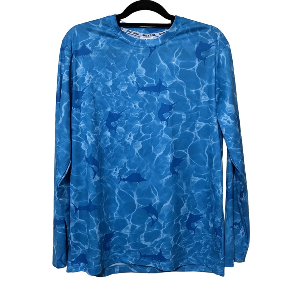 Spicy Tuna Coastal Outfitters Men’s M Swordfish Print Blue Ocean Long Sleeve